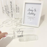 DIY Personalised Wedding Fancy Font - Bride Bridesmaid Maid Of Honour Champagne Flute Decals - Roles & Names Sticker -