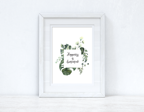 Custom Wording Watercolour Greenery Happiness Is Homemade Wreath Bedroom Home Kitchen Living Room Wall Decor Print