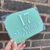 Sage Green Background House Name/Number High Quality Acrylic Outdoor Or Inside Sign Including Fixtures & Standoffs - Assorted Colours & Fonts (See Images)