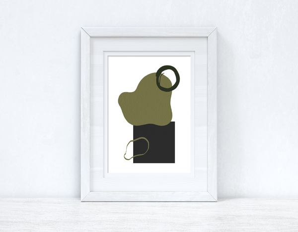 Greens & Black Abstract 1 Colour Shapes Home Wall Decor Print