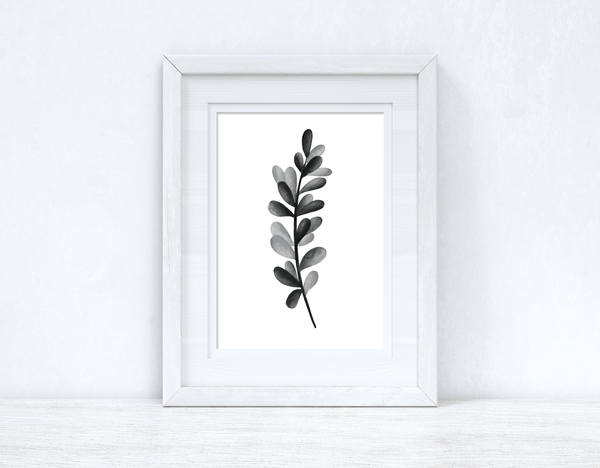 Grey Black Watercolour Leaf Bedroom Home Wall Decor Print