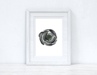 Grey Black Green Watercolour Flower 3 Bedroom Home Wall Decor Print