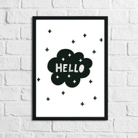 Scandinavian Hello Cloud Children's Nursery Bedroom Wall Decor Print