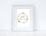 Hello Spring Floral Wreath Spring Seasonal Wall Home Decor Print