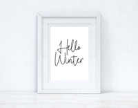 Hello Winter Black & White Christmas Seasonal Wall Home Decor Print