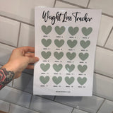 Personalised Weight Loss Tracker Sage Green Heart 20 Week Countdown A4 Weight Loss Diet Slimming Chart Tracker Print