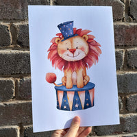 Circus Lion Watercolour Children's Room Wall Decor Print