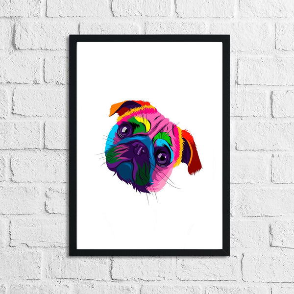 Abstract Multicoloured Pug Head Portrait Home Decor Print