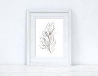 Natural Greys Watercolour Leaves Bedroom Home Wall Decor Print