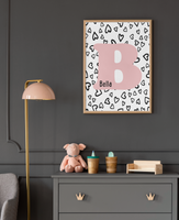 Pastel Pink Initial Name Heart Background Personalised Children's Room Wall Decor Print