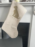 Personalised Dog Breed Name Natural Hessian Christmas Stocking