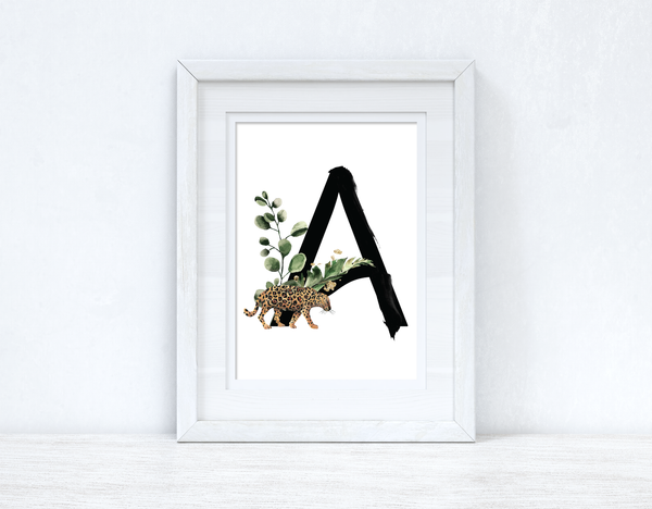 Watercolour Jungle Black Green Golds Alphabet Letter Bedroom Home Wall Decor Print