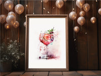 Watercolour Pink Gin Glass Alcohol Wall Decor Print