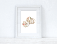 White Pumpkins Autumn Seasonal Wall Home Decor Print