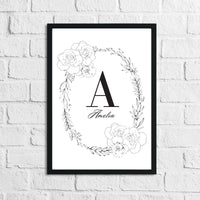 Black Rose Wreath Name Children's Room Wall Decor Print