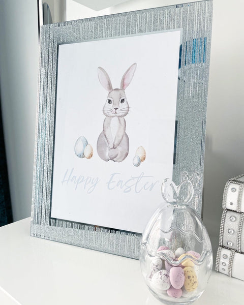 Personalised Blue Wording Bunny Eggs Easter Spring Seasonal Wall Home Decor Print