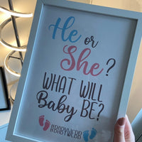 He Or She? What Will Baby Be? Custom #Last Name Baby Announcement Unisex Simple Room Wall Decor Print