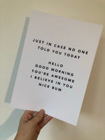 Just In Case No One Told You Nice Bum Inspirational Bedroom Wall Decor Quote Print