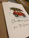 Personalised Christmas Wishes Tree Car From Surname Seasonal Hammered Card & Envelope