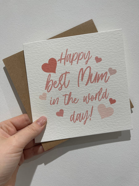 Happy Best Mum In World Mothers Day Cute Funny Humorous Hammered Card & Envelope