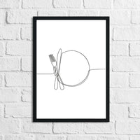 Knife Fork Plate Simple Line Work Kitchen Wall Decor Print