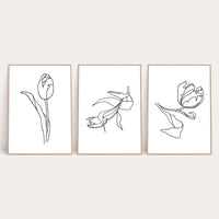 Set Of 3 Flowers Simple Line Work Bedroom Wall Decor Print