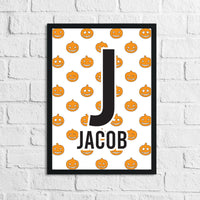 Personalised Pumpkin Halloween Name Children's Room Wall Decor Print