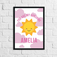 Personalised You Are My Sunshine Pink Children's Room Wall Decor Print